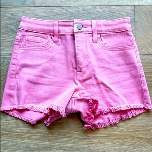 Altar'd State Pink Jean Shorts with Frayed Hem